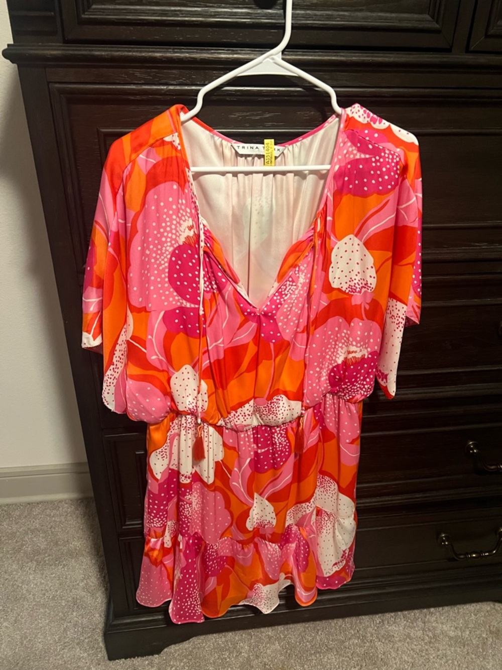 Trina Turk Pink Orange White Floral V-Neck Dress